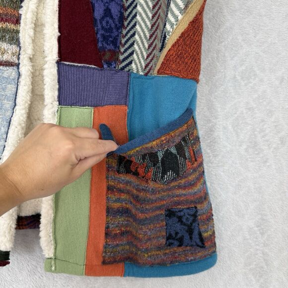 Handmade Sherpa Patchwork Vest Womens XL Wool Funky Artsy Hippie Boho Gypsy 70s - Picture 5 of 11